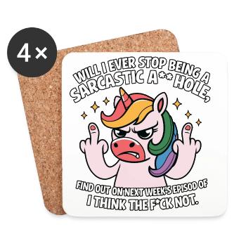 Provocative unicorn with middle finger sarcasm - Coasters (set of 4) - white - Front