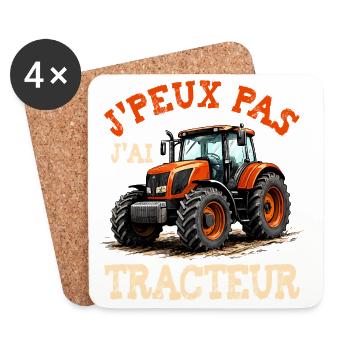J’peux pas j’ai tracteur - humour agriculture - Dessous de verre (lot de 4) - blanc - Devant