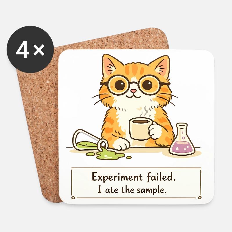 Wissenschaftler-Katze. Experiment gescheitert. Ich habe die Probe gegessen - Untersetzer (4er-Set) - Weiß