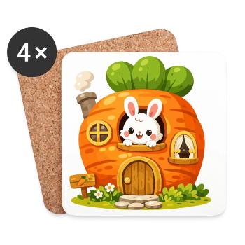La Maison de la Carotte avec le Lapin - Dessous de verre (lot de 4) - blanc - Devant