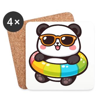 Panda im Sonnenbrillen-Schwimmring - Untersetzer (4er-Set) - Weiß - Vorne