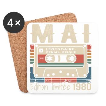 Mai 1980 cadeau 46 Anniversaire Mai 1980 - Dessous de verre (lot de 4) - blanc - Devant