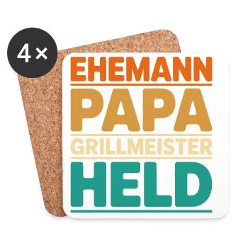 Ehemann Papa Grillmeister Held - Untersetzer (4er-Set) - Weiß - Vorne