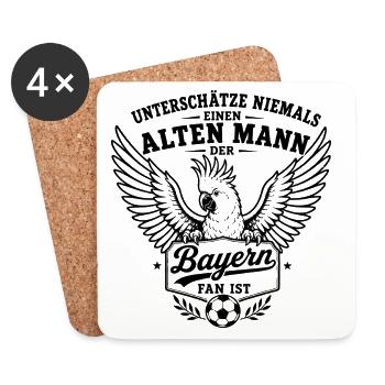 Alter Mann - Bayern Fan | Kakadu Fußball - Untersetzer (4er-Set) - Weiß - Vorne