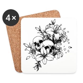 Gothic Skull Flower Shirt – dunkle, florale Ästhetik - Untersetzer (4er-Set) - Weiß - Vorne