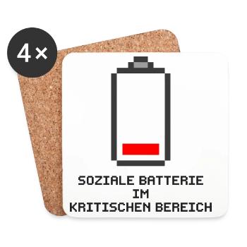 Soziale Batterie Pixel Art - Untersetzer (4er-Set) - Weiß - Vorne