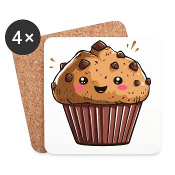 Dessin animé au muffin au chocolat câlin - Dessous de verre (lot de 4) - blanc - Devant