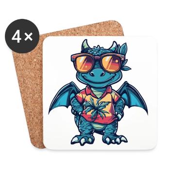 Drache Comic Urlaub - Untersetzer (4er-Set) - Weiß - Vorne