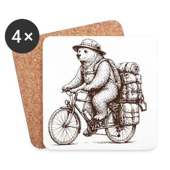 Motif de l’ours cool sur vélo en plein air - Dessous de verre (lot de 4) - blanc - Devant