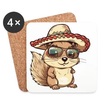 Sombrero comique comique Écureuil - Dessous de verre (lot de 4) - blanc - Devant