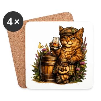 Scottish wildcat with whisky barrel - Coasters (set of 4) - white - Front