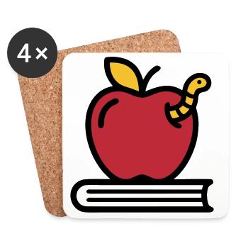 Apple Book Worm Elementary School - Coasters (set of 4) - white - Front