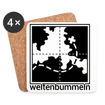 Weltenbummeln Weltkarte Reise Schriftzug Globus - Untersetzer (4er-Set) - Weiß - Vorne