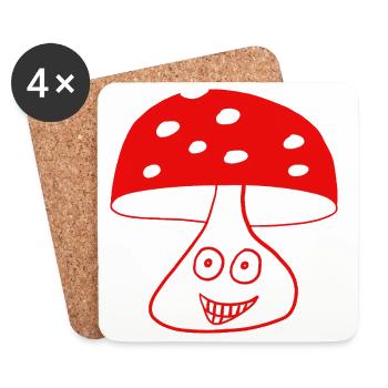 Champignon joyeux avec visage - Dessous de verre (lot de 4) - blanc - Devant