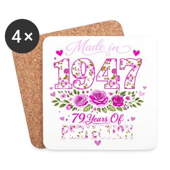 Gift 79 Years Woman - Birthday 1947 Floral - Coasters (set of 4) - white - Front