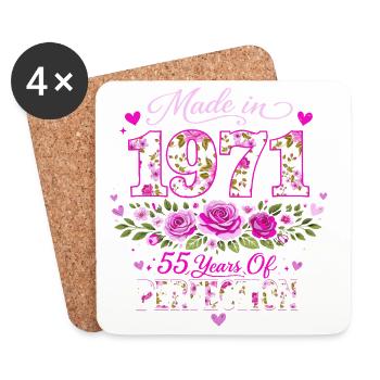 Cadeau 55 Ans Femme - Anniversaire 1971 Floral - Dessous de verre (lot de 4) - blanc - Devant
