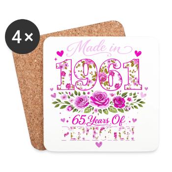 Woman's 65th Birthday Gift - 1961 Floral Birthday - Coasters (set of 4) - white - Front