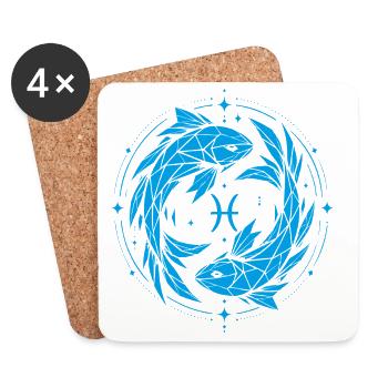 Pisces Symbol – Gentle & Modern - Coasters (set of 4) - white - Front