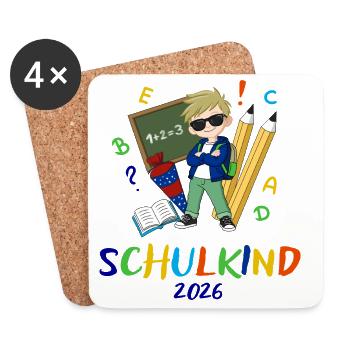 Schulkind 2026 Bunt - Untersetzer (4er-Set) - Weiß - Vorne
