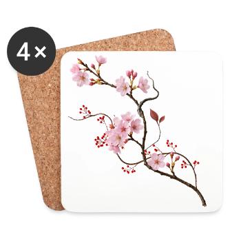 Sakura Cherry Blossom in Zen Ikebana Style - Coasters (set of 4) - white - Front