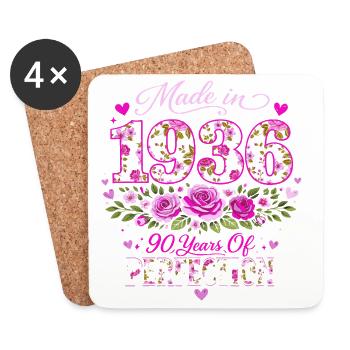 Geschenk zum 90. Geburtstag der Frau – Blumengeburtstag 1936 - Untersetzer (4er-Set) - Weiß - Vorne