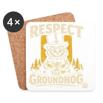 Respect the Groundhog Humour Marmotte Vintage - Dessous de verre (lot de 4) - blanc - Devant