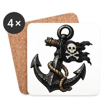 Pirate Anchor with Skull - Coasters (set of 4) - white - Front