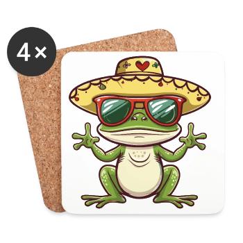 Sombrero drôle de grenouille - Dessous de verre (lot de 4) - blanc - Devant
