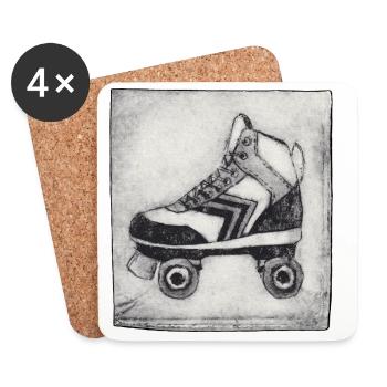 Retro Rollschuh - handgeschnitzte Druckvorlage - Untersetzer (4er-Set) - Weiß - Vorne