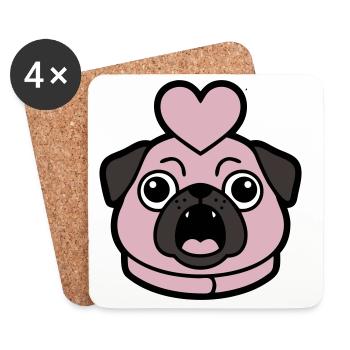 Pug Dog Heart Love Bark - Coasters (set of 4) - white - Front