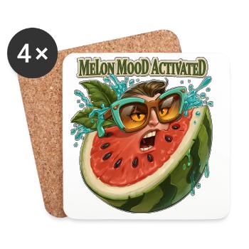 Melone Stimmungsaktiviertes lustiges Wassermelonengesicht - Untersetzer (4er-Set) - Weiß - Vorne
