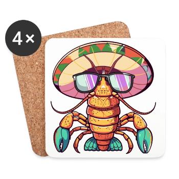 Sombrero drôle de crabe homard - Dessous de verre (lot de 4) - blanc - Devant