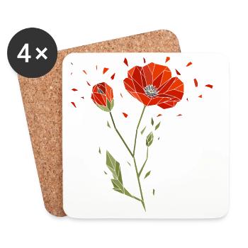 Geometrische Mohnblume Low Poly Blumen Design  - Untersetzer (4er-Set) - Weiß - Vorne