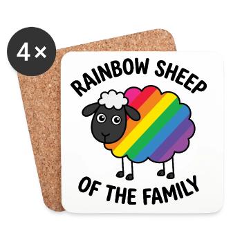 Mois de la fierté LGBTQ - Le mouton arc-en-ciel de ma famille - Dessous de verre (lot de 4) - blanc - Devant