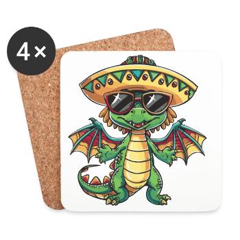Drache Lustig Sombrero - Untersetzer (4er-Set) - Weiß - Vorne