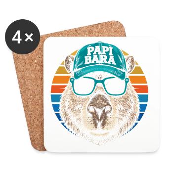 Biber mit Retro Cap und Sonnenbrille - Untersetzer (4er-Set) - Weiß - Vorne