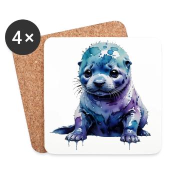Wasserfarbener Seehundwelpe otter - Untersetzer (4er-Set) - Weiß - Vorne