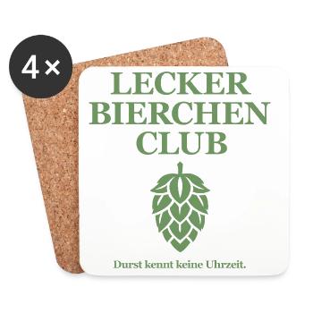 Lecker Bierchen Club - Durst kennt keine Uhrzeit - Untersetzer (4er-Set) - Weiß - Vorne