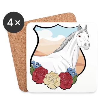 Un cheval Abbayan avec des fleurs dans un écusson - Dessous de verre (lot de 4) - blanc - Devant