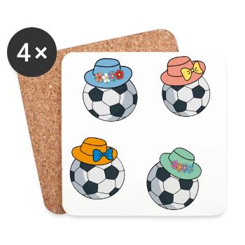 Ballons de football avec chapeau - Dessous de verre (lot de 4) - blanc - Devant