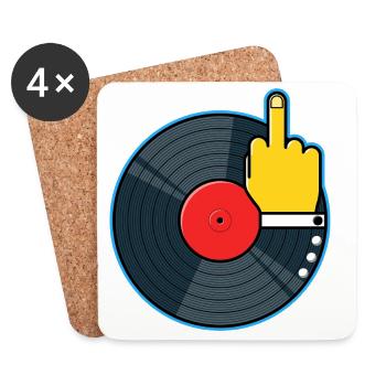 Vinyl Album with Hand Showing Middle Finger - Coasters (set of 4) - white - Front