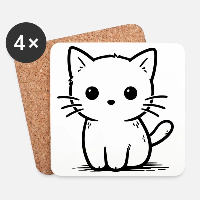 Nachtkatze Silhouette mit Augen - Untersetzer (4er-Set) - Weiß