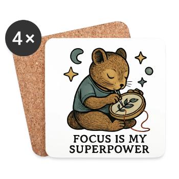 Focus : Broderie d’ours superpuissante - Dessous de verre (lot de 4) - blanc - Devant