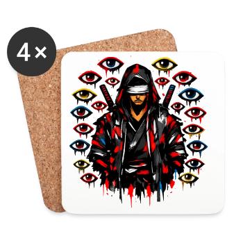 Ninja in the shadow with a dark eye - Coasters (set of 4) - white - Front