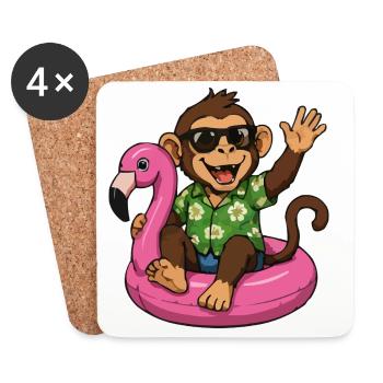 Tropischer Affe auf Flamingo-Poolfloat - Untersetzer (4er-Set) - Weiß - Vorne