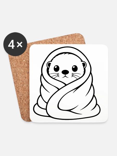 Cuddly otter in blanket Cute motif - Coasters (set of 4) - white