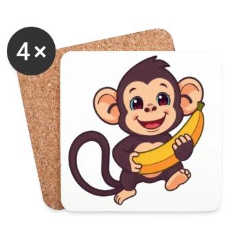 Singe mignon drôle avec cadeau de banane - Dessous de verre (lot de 4) - blanc - Devant