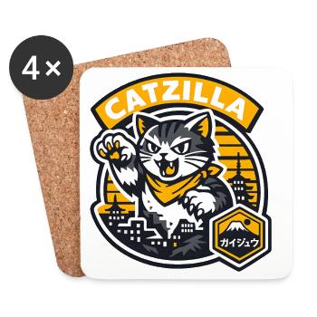 Catzilla Neon City Rampage - Untersetzer (4er-Set) - Weiß - Vorne