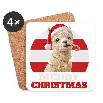 Alpaca with candy cane - Coasters (set of 4) - white - Front