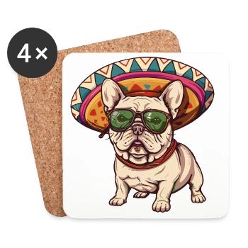 Sombrero de chien Buldog français - Dessous de verre (lot de 4) - blanc - Devant